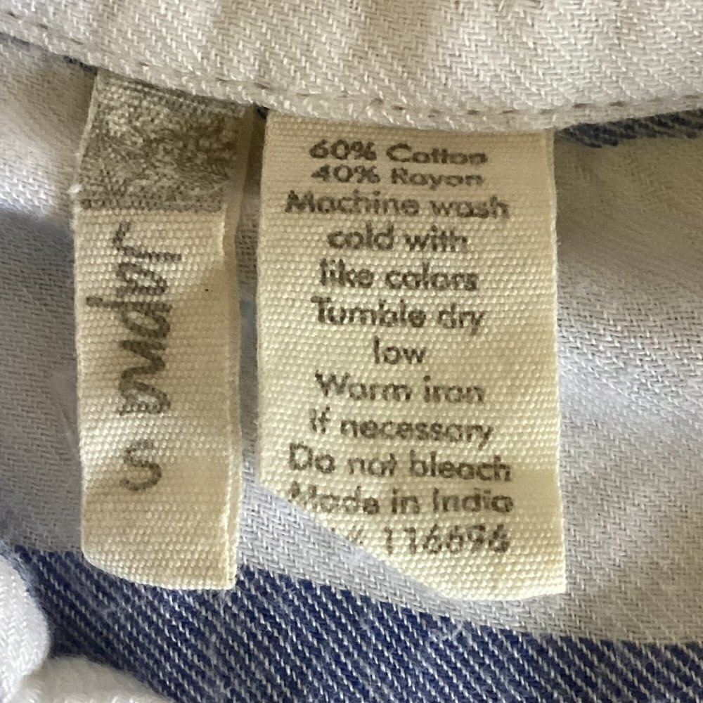 Japna Short Sleeve Button-Up Striped Shirt Cotton Rayon Sz S Blue & White 72L - Picture 6 of 7